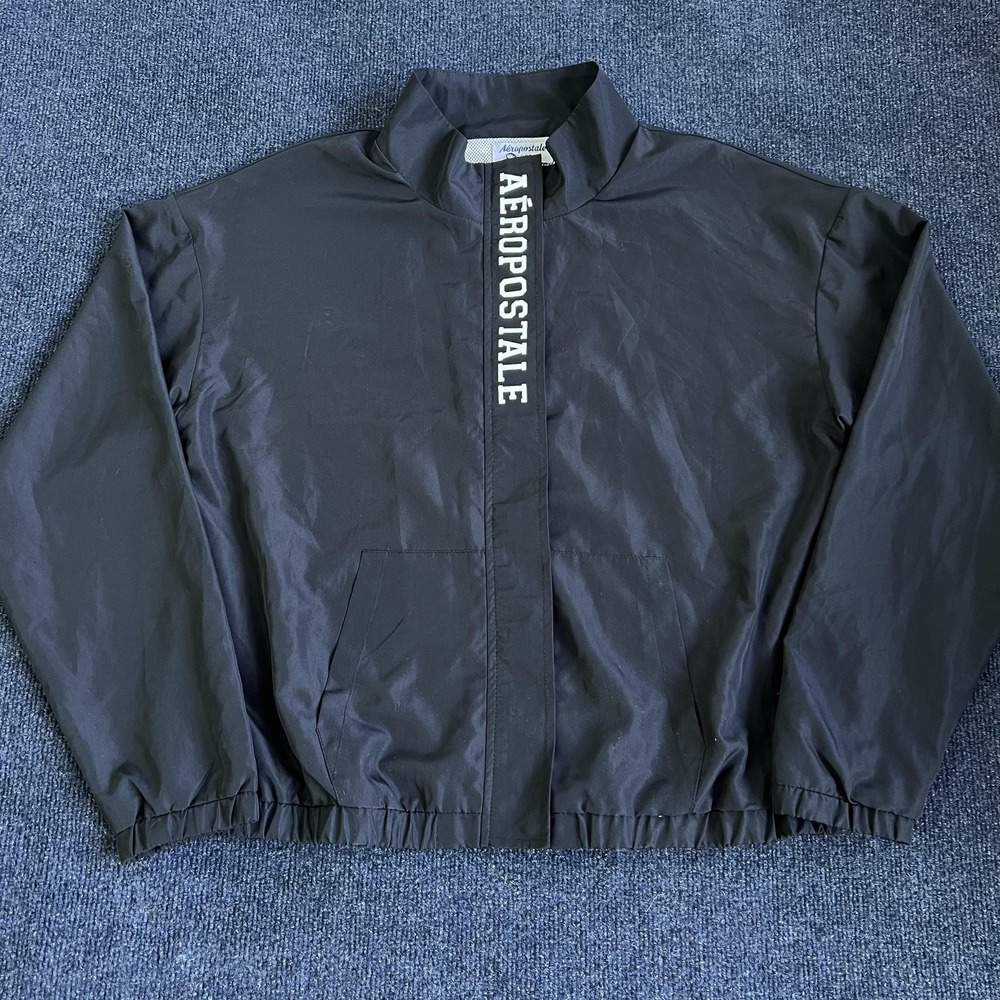 Aeropostale Sport Jacket Mens Large Black Full Zip Windbreaker Lightweight